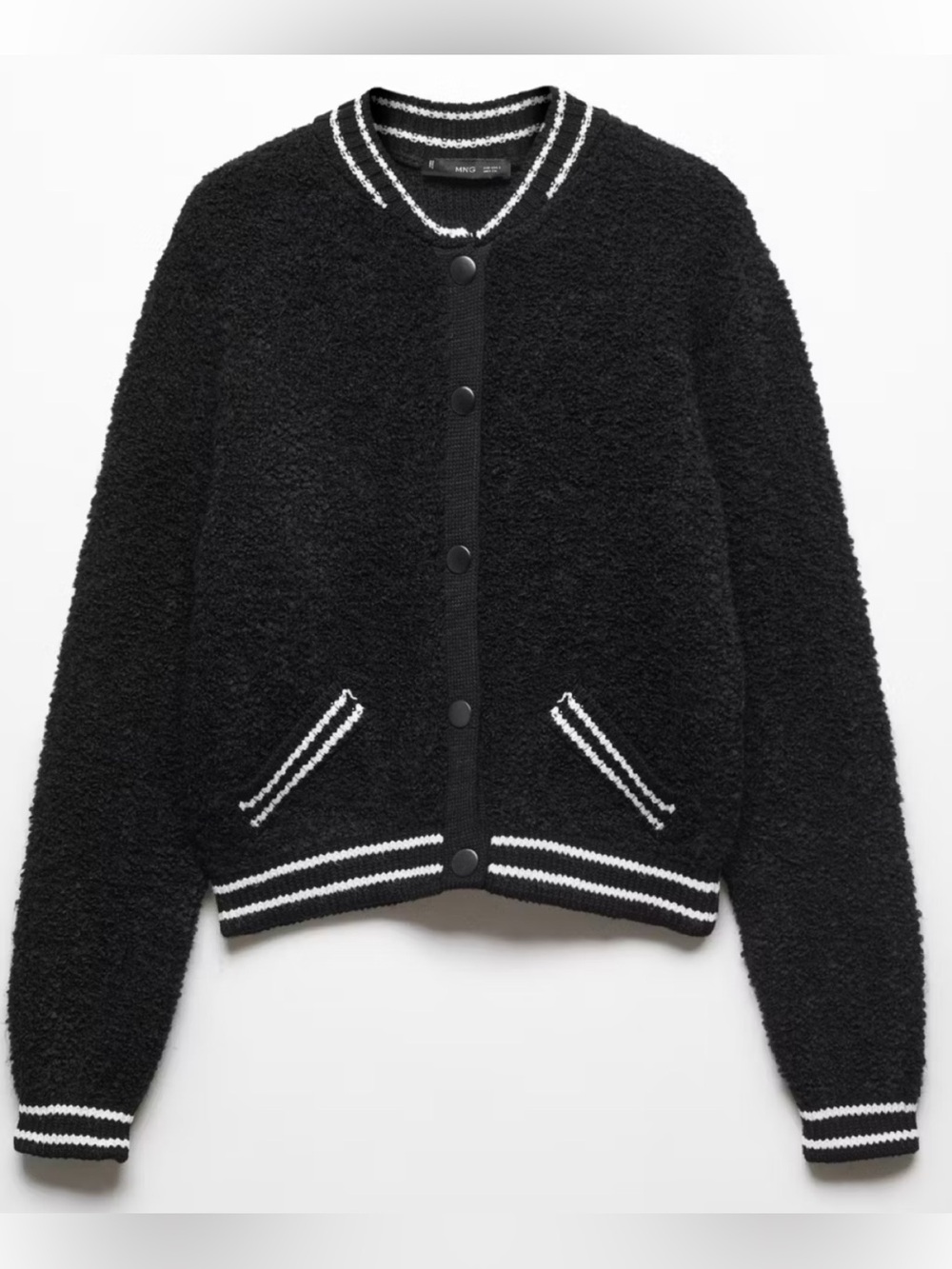 Mango Knitted Boucle Bomber Jacket Sweater
